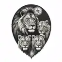 lion and a lioness and below them 3 small lions, in addition the tattoo is surrounded by a Star of David with the menora tattoo design idea