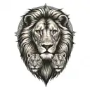 lion and a lioness and below them 3 small lions, in addition the tattoo is surrounded by a Star of David with the menora tattoo design idea