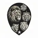 lion and a lioness and below them 3 small lions, in addition the tattoo is surrounded by a Star of David with the menora tattoo design idea