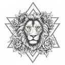 Please make me a realistic tattoo of a lion with three small lions and a lioness next to them all inside a Star of David tattoo design idea