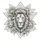 Please make me a realistic tattoo of a lion with three small lions and a lioness next to them all inside a Star of David tattoo design idea