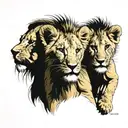 3 lion cubs face only in yellow  tattoo design idea