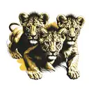 3 lion cubs face only in yellow  tattoo design idea
