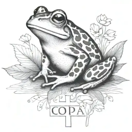 frog with cross and words Oma and Opa tattoo design idea