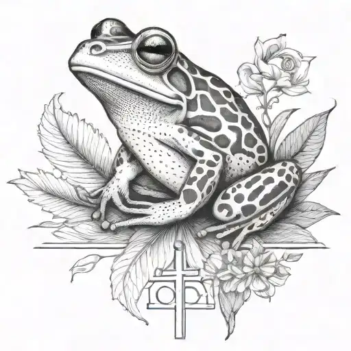 frog with cross and words Oma and Opa tattoo design idea