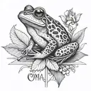 frog with cross and words Oma and Opa tattoo design idea