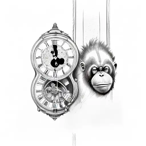 orangutan hanging from grandfather clock tattoo design idea
