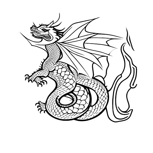 A minimalist tattoo of a dragon curled around a book tattoo design idea