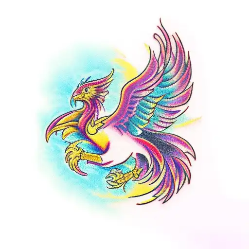 Phoenix' feminine, colorful tattoo design idea