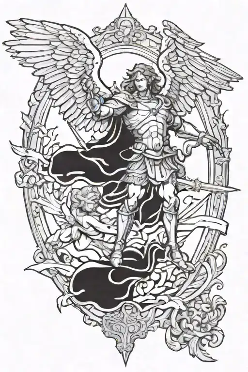 st Michael archangel slaying satan no coloue tattoo design idea