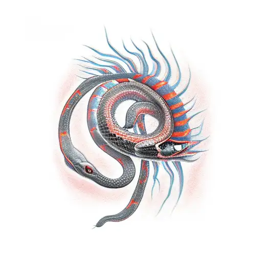 red ink snake feminine spine tattoo delicate sun  tattoo design idea