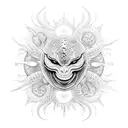 red snake sun spine tattoo design idea