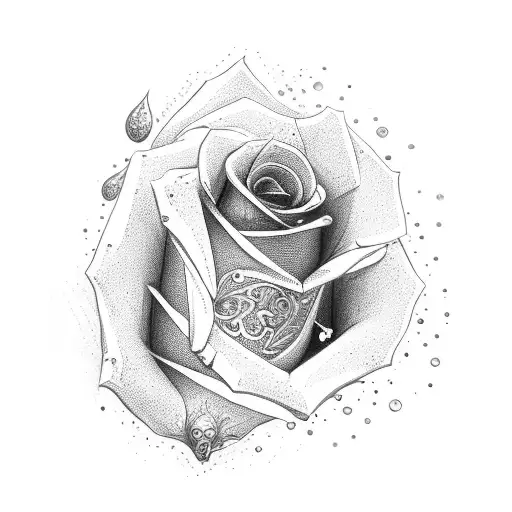 rose with a stone and a dog tattoo design idea