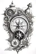 sand clock and compass design combining elements tattoo design idea