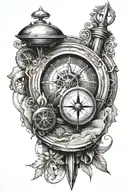 sand clock and compass design combining elements tattoo design idea