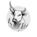 A majestic bull standing in a field of wheat tattoo design idea