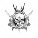 Skull with devil horns playing electric guitar tattoo design idea