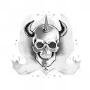 Skull with devil horns playing electric guitar tattoo design idea