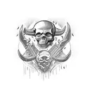 Skull with devil horns playing electric guitar tattoo design idea