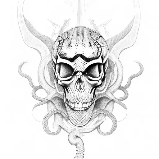 snake with skull tattoo design idea
