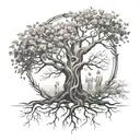 A family tree design incorporating elements of marriage and family, with branches representing each member and roots symbolizing strength and stability tattoo design idea