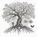 A family tree design incorporating elements of marriage and family, with branches representing each member and roots symbolizing strength and stability tattoo design idea