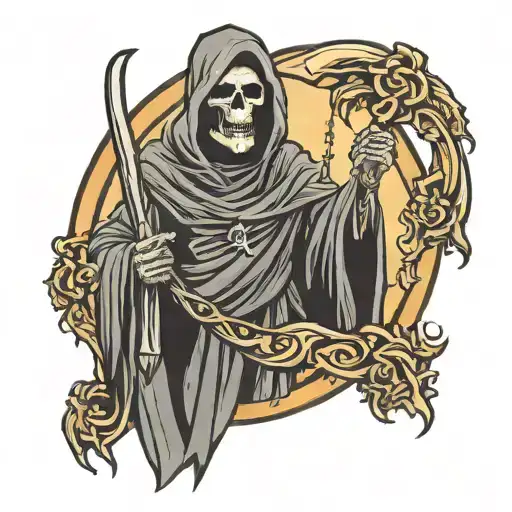 happy grim reaper holding tattoo design idea