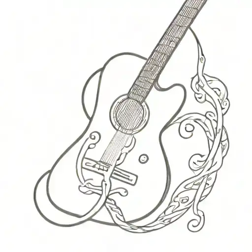a guitar with a fishhook memorial tattoo tattoo design idea