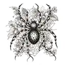 An abstract representation of a spider crawling through a field of flowers, blending the beauty of nature with the mysterious allure of spiders tattoo design idea