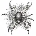 An abstract representation of a spider crawling through a field of flowers, blending the beauty of nature with the mysterious allure of spiders tattoo design idea