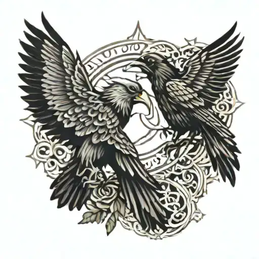 odin ravens Huginn and Muninn tattoo design idea