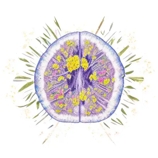 A kintsugi-inspired brain with peonies growing out of it tattoo design idea