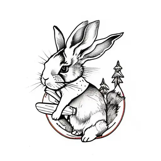 Bunny rabbit with female figure and green hair snowboarding tattoo design idea