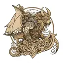 viking with bear head and ship below  tattoo design idea