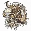 viking with bear head and ship below  tattoo design idea