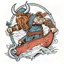 viking with bear head and ship below  tattoo design idea