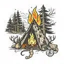 camp fire in the woods  tattoo design idea