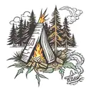 camp fire in the woods  tattoo design idea