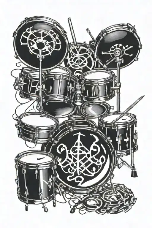 drum kit surrounded by symbols tattoo design idea