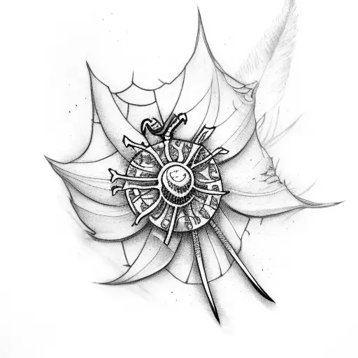 Sword with spider lilly flower tattoo design idea
