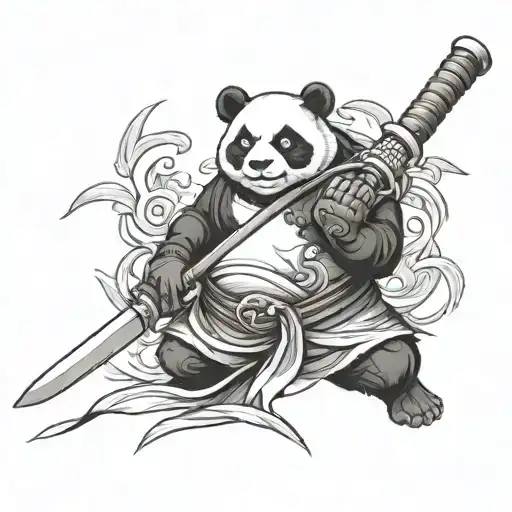panda warrior holding katanas tattoo design idea