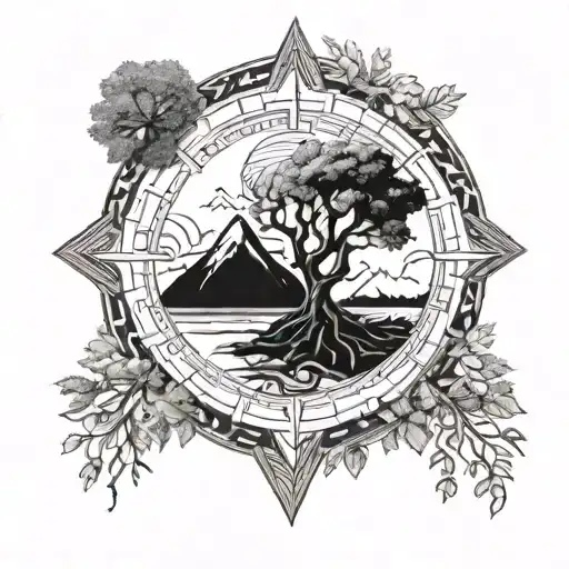 yggdrasil mountain peak vegvisir tattoo design idea