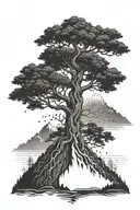 yggdrasil mountain peak vegvisir tattoo design idea
