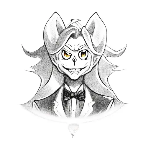 Lucifer from hazbin hotel with a rubber duck in his hand and a black halo around his hat tattoo design idea