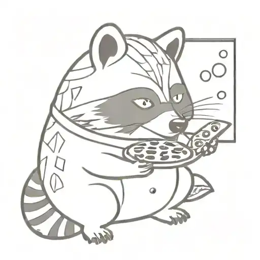 fat raccoon eating a slice of pizza tattoo design idea