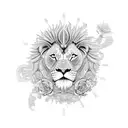 An intricate design combining a lion, roses, a broken clock, and three swords tattoo design idea