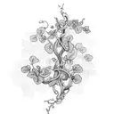 long ivy vine with 2 small flowers tattoo design idea