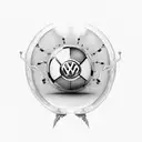 World with, VW Beetle, Apple logo, a girl like a princess and a boy with down sindrome, soccer tattoo design idea
