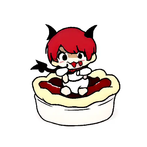 Cute baby devil eating pie tattoo design idea