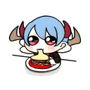 Cute baby devil eating pie tattoo design idea